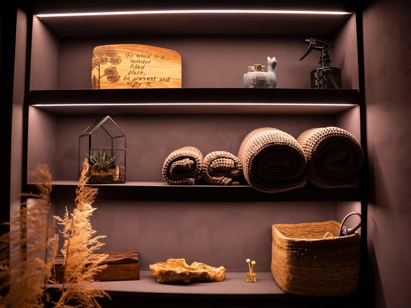Rolled towels and natural textures
