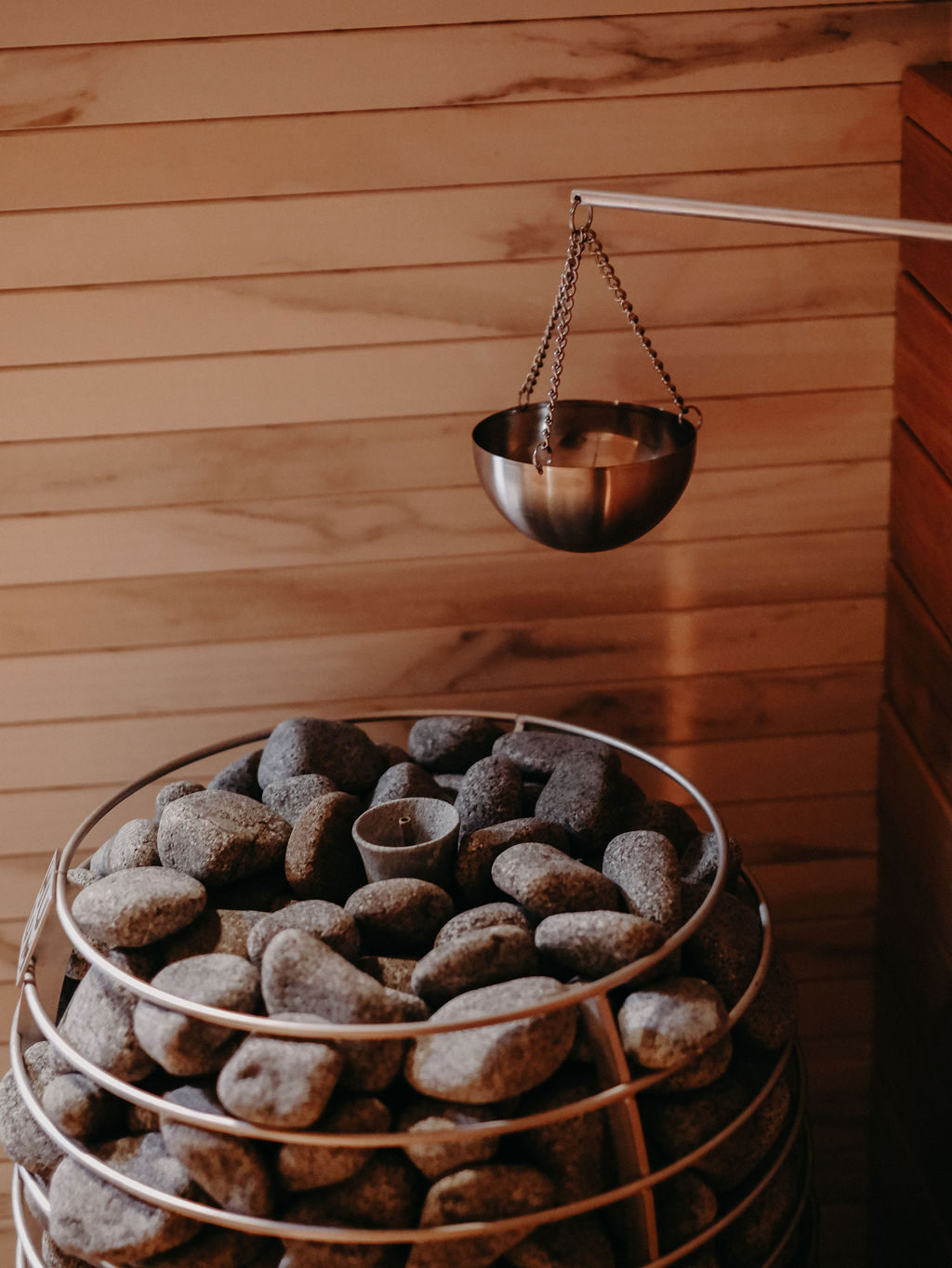 Sauna stones and ladle