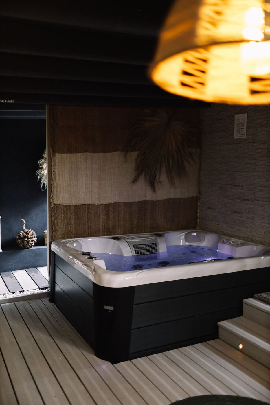 Hot tub on the deck at dusk